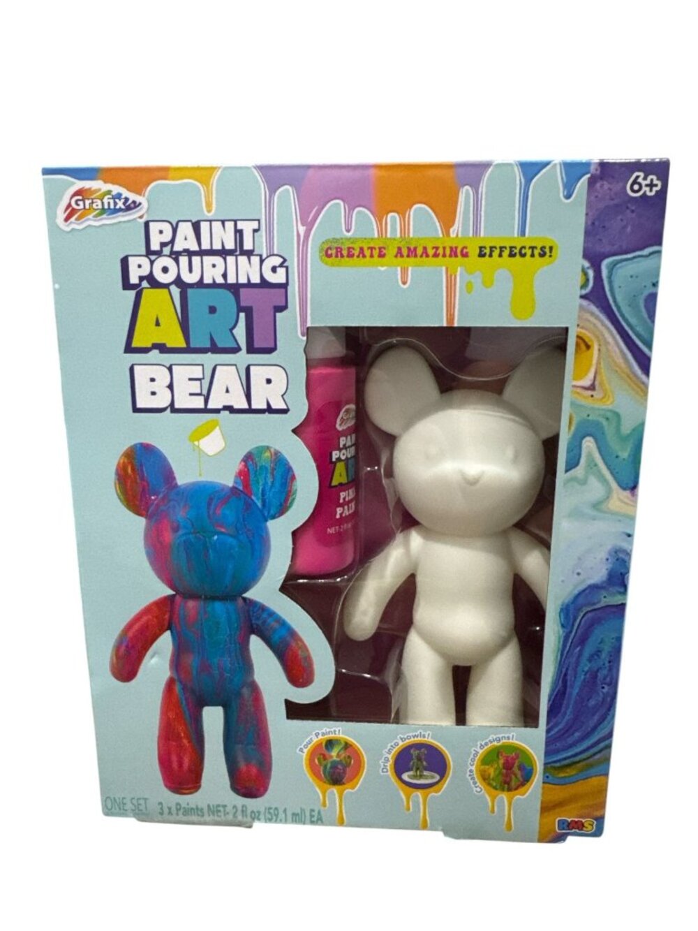 Grafix Paint Pouring Art Bear Kit With 3 Paints Brush & Accessories For Kids 6+